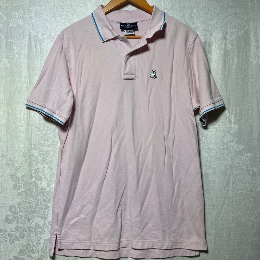 Psycho Bunny Polo Shirt 6 Large Pink Pima Cotton Blue Trim Pique Knit Preppy